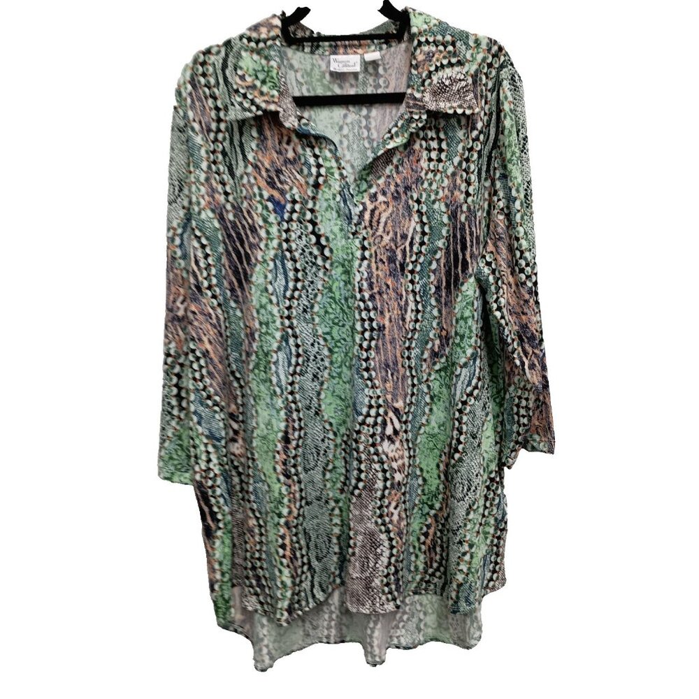 Women With Control Wearable Art Tunic Top Womens XL Abstract 3/4 Sleeve Casual